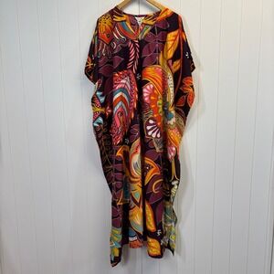 Gypsie Blu Boho Tropical Kaftan Dress One Size Island Hippie Resortwear Vacation